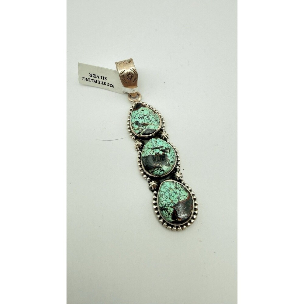 Sterling Silver Triple Stone blackjack turquoise pendant